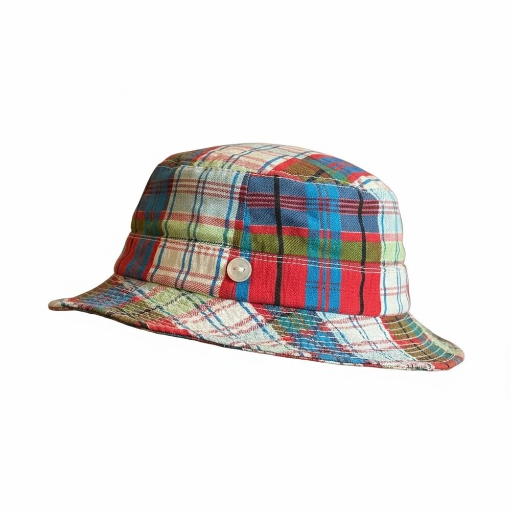 Vintage Toddler Madras Plaid Bucket Hat Preppy Kids Summer Hat - Picture 1 of 5